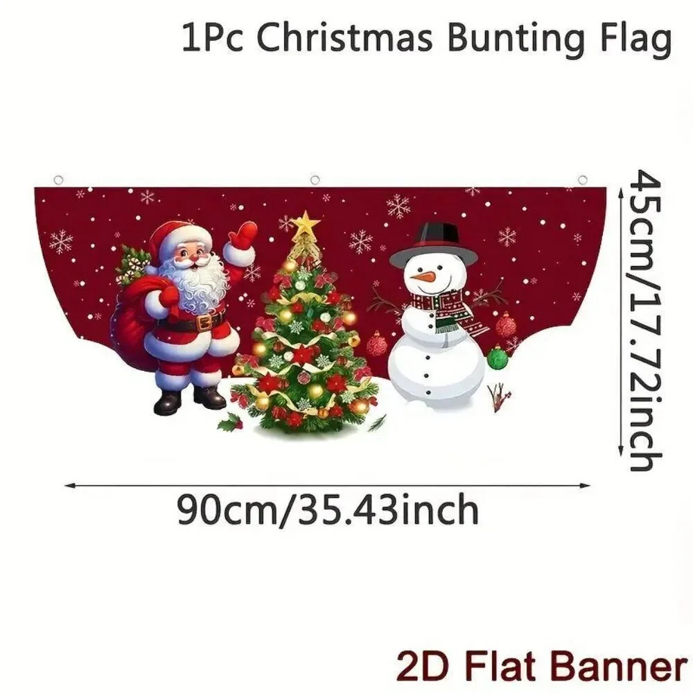 18 x 35 Holiday Wall Banner Festive Christmas Snowman & Santa and Festive Tree